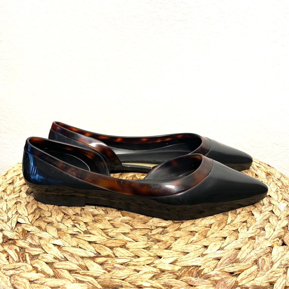 Mini Melissa pointed flats tortoise black